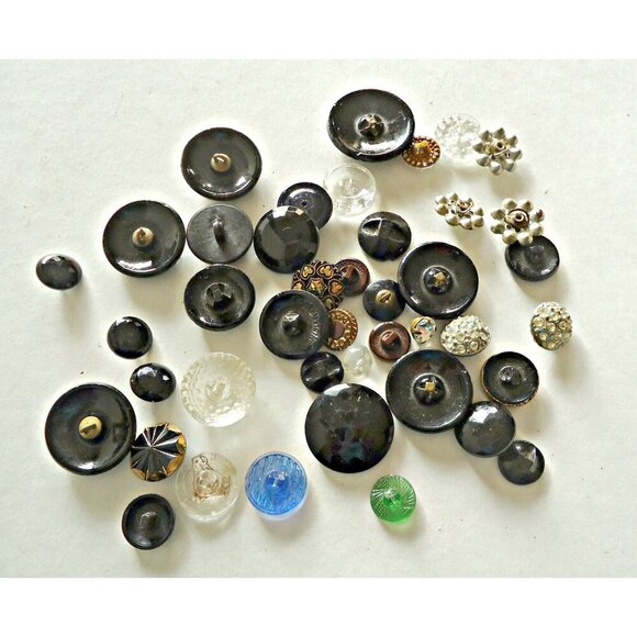 42 Vintage Glass Buttons & Rhinestone Buttons Collection Jet Black - Picture 5 of 5